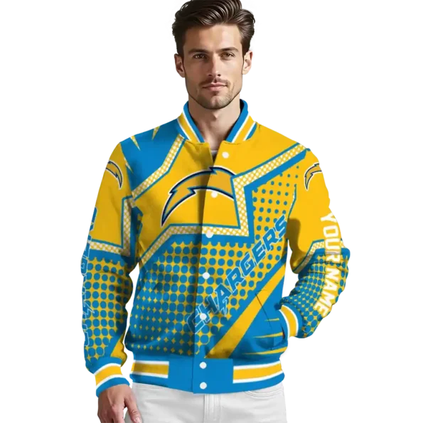 personalized los angeles chargers star burst blue varsity jacket high quality