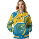 personalized los angeles chargers star burst blue varsity jacket best selling