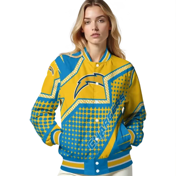 personalized los angeles chargers star burst blue varsity jacket latest model