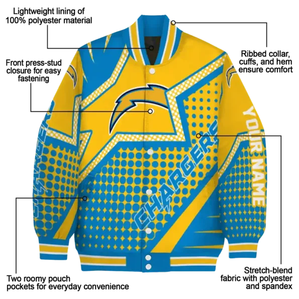 personalized los angeles chargers star burst blue varsity jacket new arrival