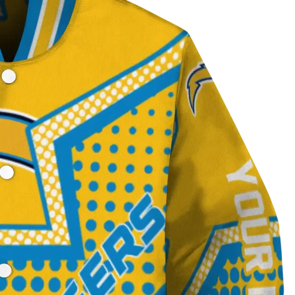 personalized los angeles chargers star burst blue varsity jacket premium grade