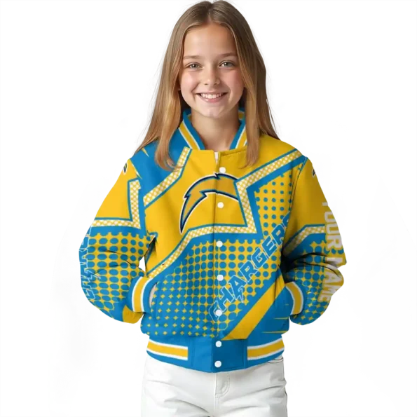 personalized los angeles chargers star burst blue varsity jacket top rated