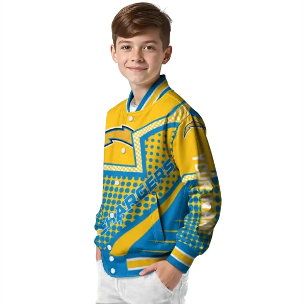 personalized los angeles chargers star burst blue varsity jacket trendy