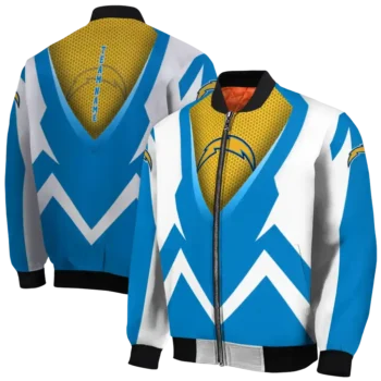 personalized los angeles chargers v stripes blue white bomber jacket fashion forward