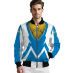 personalized los angeles chargers v stripes blue white bomber jacket best selling