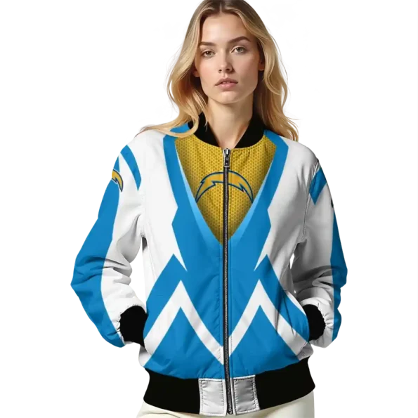 personalized los angeles chargers v stripes blue white bomber jacket latest model