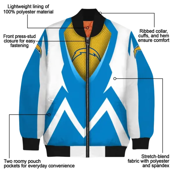 personalized los angeles chargers v stripes blue white bomber jacket new arrival