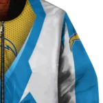 personalized los angeles chargers v stripes blue white bomber jacket best selling