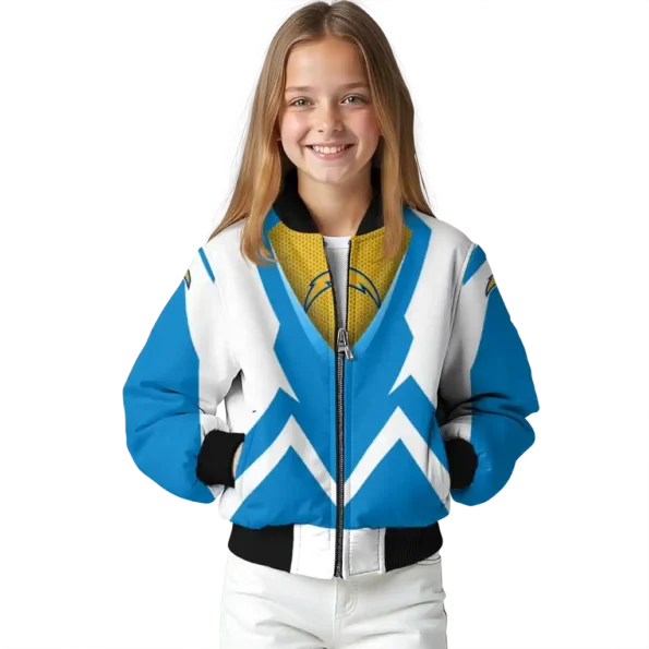 personalized los angeles chargers v stripes blue white bomber jacket top rated