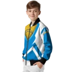 personalized los angeles chargers v stripes blue white bomber jacket best selling