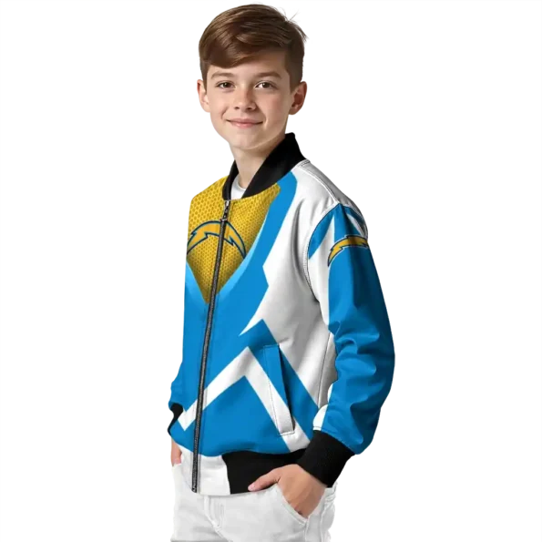 personalized los angeles chargers v stripes blue white bomber jacket trendy