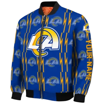 personalized los angeles rams bolt stripe blue bomber jacket best selling