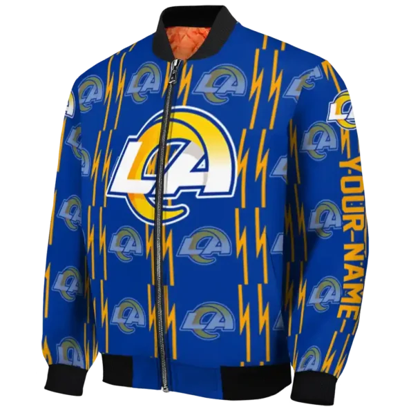 personalized los angeles rams bolt stripe blue bomber jacket best selling