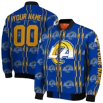personalized los angeles rams bolt stripe blue bomber jacket best selling