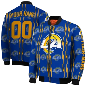 personalized los angeles rams bolt stripe blue bomber jacket fashion forward