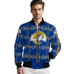 personalized los angeles rams bolt stripe blue bomber jacket best selling