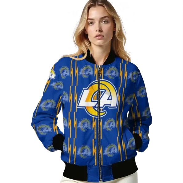 personalized los angeles rams bolt stripe blue bomber jacket latest model