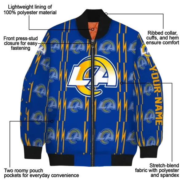 personalized los angeles rams bolt stripe blue bomber jacket new arrival