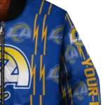 personalized los angeles rams bolt stripe blue bomber jacket best selling