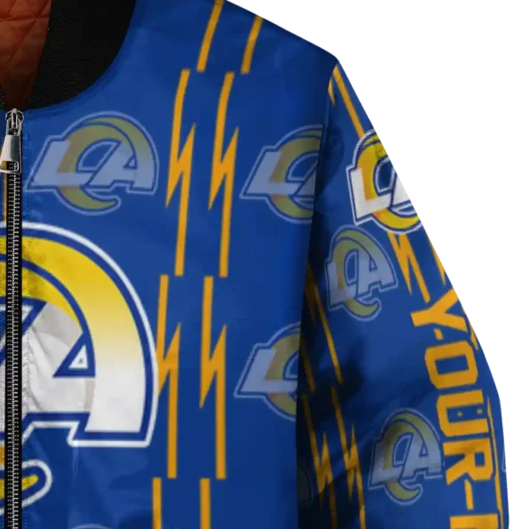 personalized los angeles rams bolt stripe blue bomber jacket premium grade