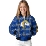 personalized los angeles rams bolt stripe blue bomber jacket best selling