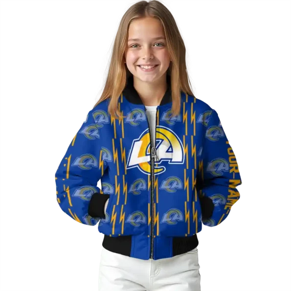 personalized los angeles rams bolt stripe blue bomber jacket top rated