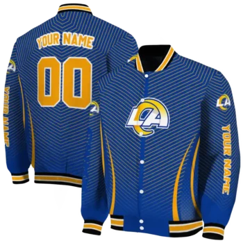 personalized los angeles rams chevron arrow blue varsity jacket fashion forward