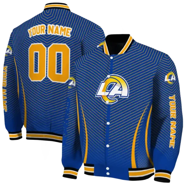 personalized los angeles rams chevron arrow blue varsity jacket fashion forward