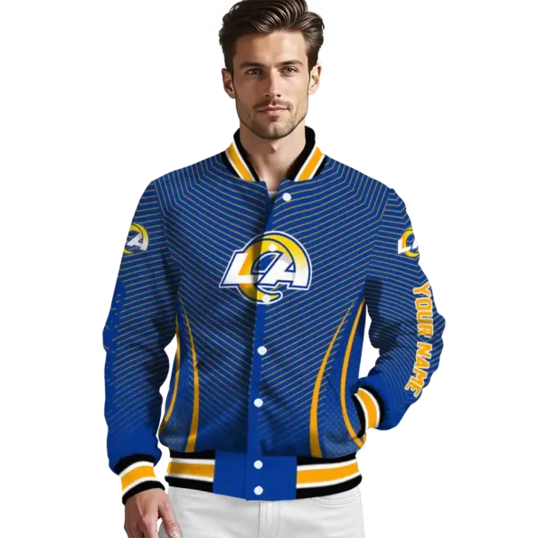 personalized los angeles rams chevron arrow blue varsity jacket high quality