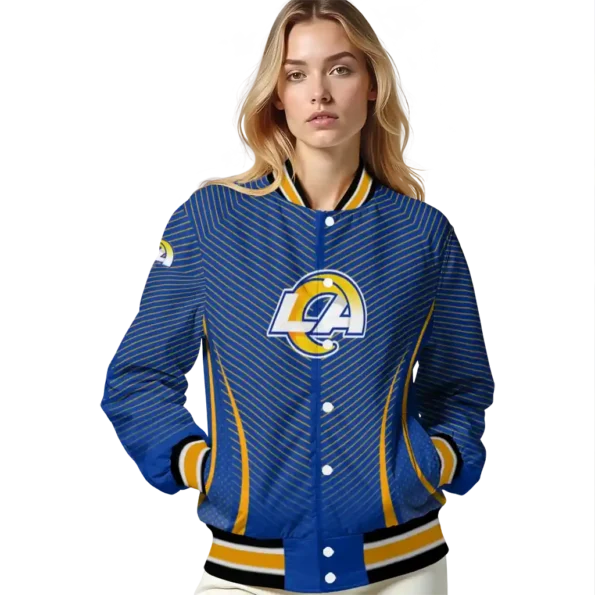 personalized los angeles rams chevron arrow blue varsity jacket latest model
