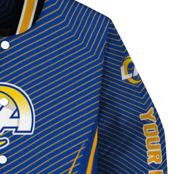 personalized los angeles rams chevron arrow blue varsity jacket premium grade