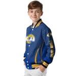 personalized los angeles rams chevron arrow blue varsity jacket best selling