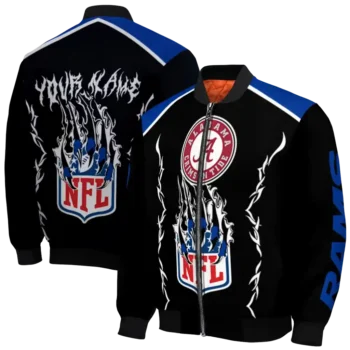 personalized los angeles rams claw blood blue black bomber jacket fashion forward