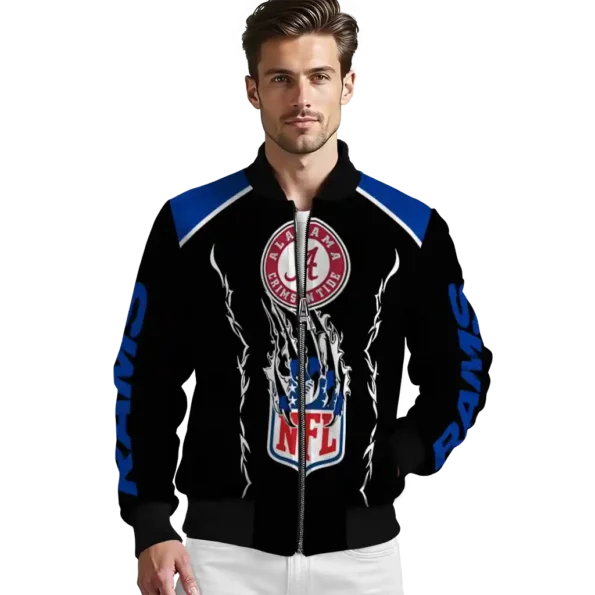 personalized los angeles rams claw blood blue black bomber jacket high quality