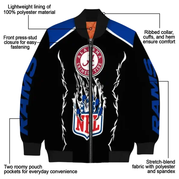 personalized los angeles rams claw blood blue black bomber jacket new arrival