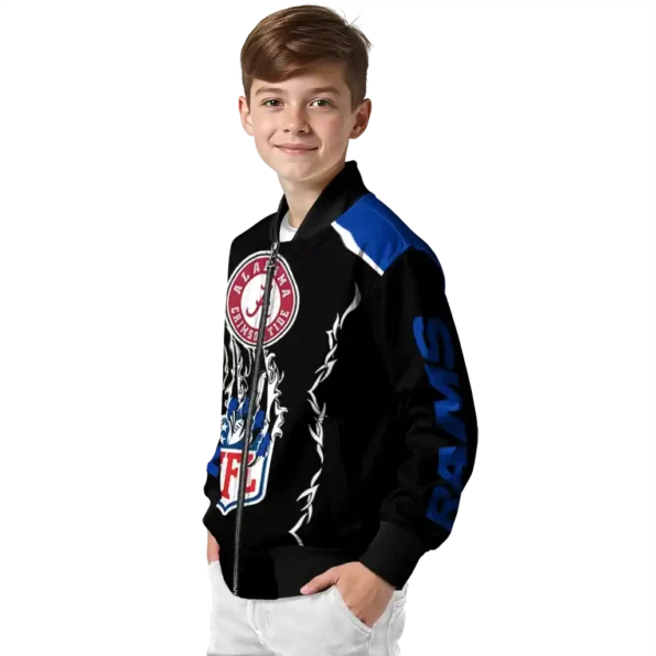 personalized los angeles rams claw blood blue black bomber jacket trendy