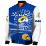 personalized los angeles rams ferris arena blue white bomber jacket best selling