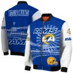 personalized los angeles rams ferris arena blue white bomber jacket best selling
