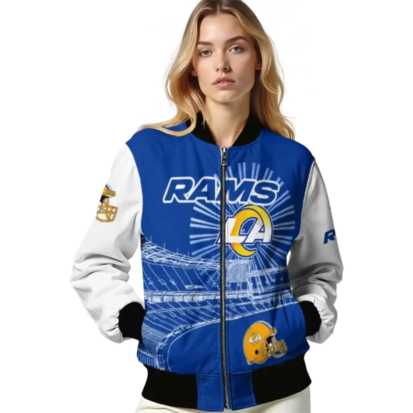 personalized los angeles rams ferris arena blue white bomber jacket latest model