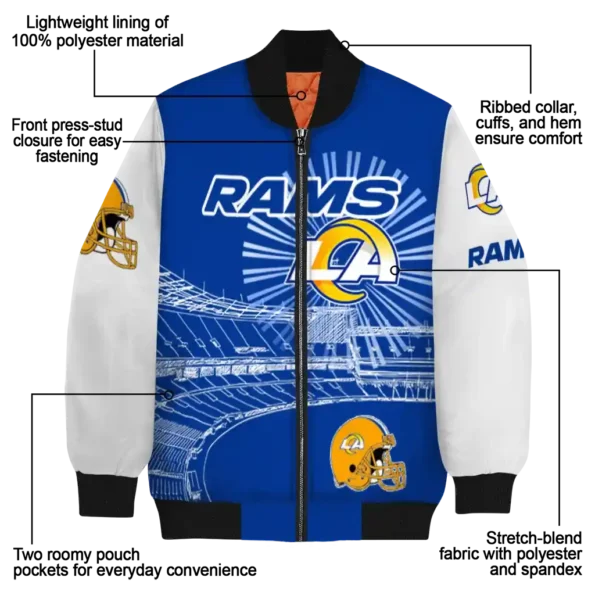 personalized los angeles rams ferris arena blue white bomber jacket new arrival