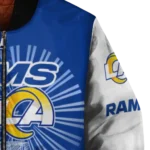 personalized los angeles rams ferris arena blue white bomber jacket best selling