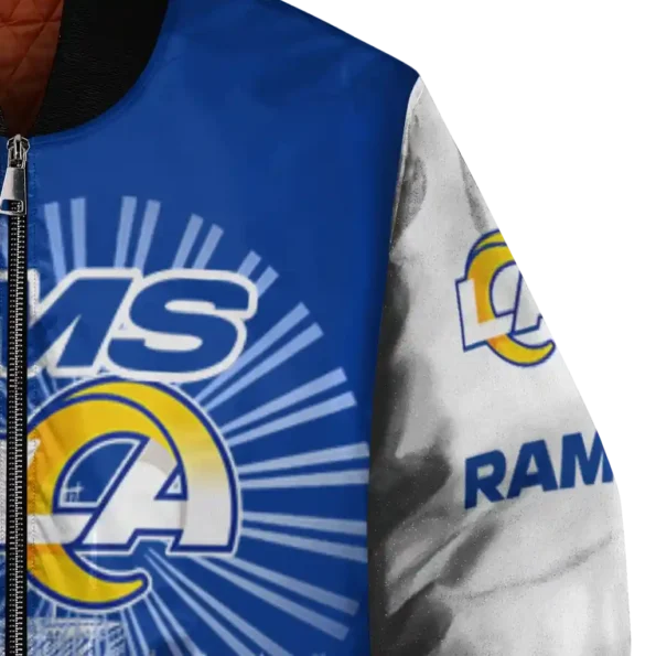 personalized los angeles rams ferris arena blue white bomber jacket premium grade