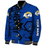 personalized los angeles rams hexagon cluster blue black varsity jacket best selling
