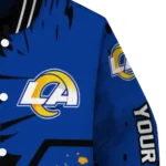 personalized los angeles rams hexagon cluster blue black varsity jacket best selling