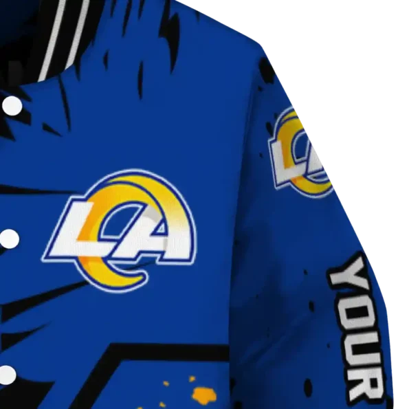 personalized los angeles rams hexagon cluster blue black varsity jacket premium grade