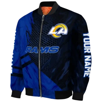 personalized los angeles rams hexagon mesh blue black bomber jacket best selling