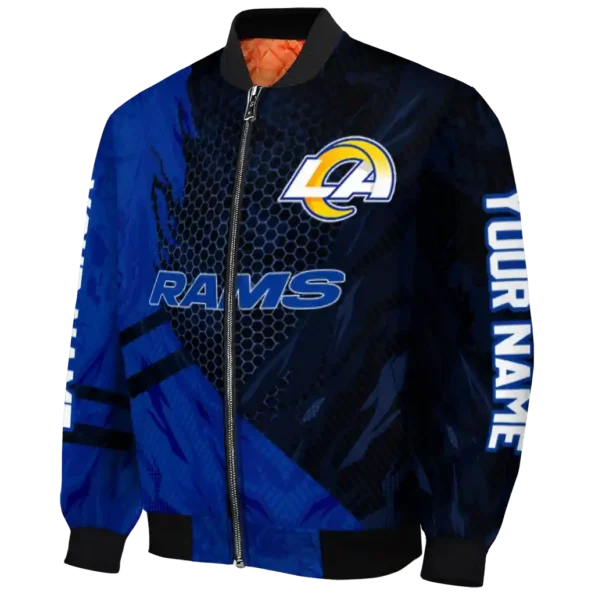 personalized los angeles rams hexagon mesh blue black bomber jacket best selling