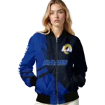 personalized los angeles rams hexagon mesh blue black bomber jacket best selling
