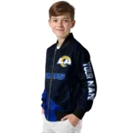 personalized los angeles rams hexagon mesh blue black bomber jacket best selling