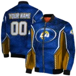 personalized los angeles rams power plate blue bomber jacket best selling